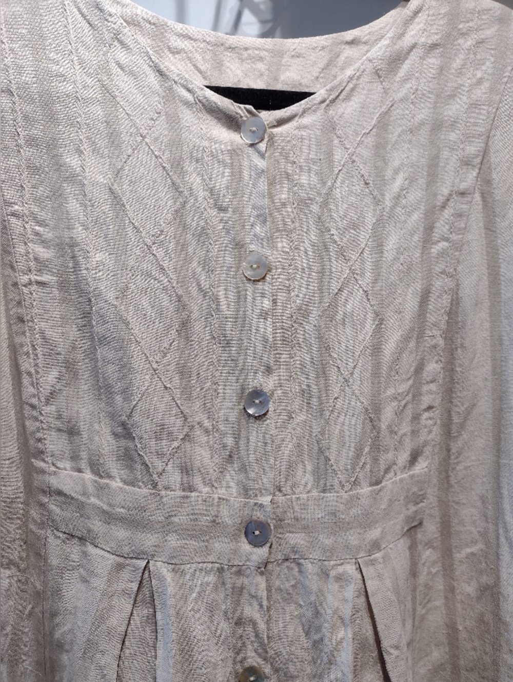 Vintage Neutral Beige Button-Front Midi Dress - Picture 4 of 6